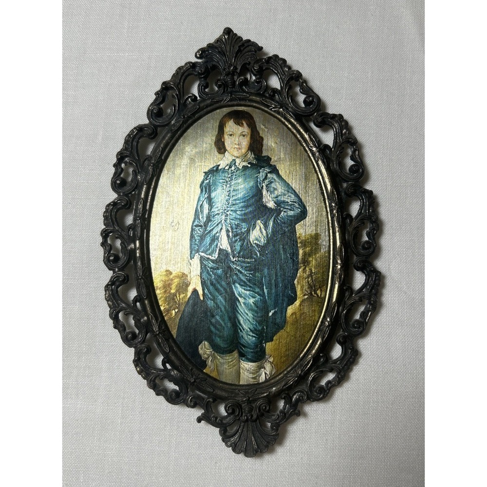Vintage Ornate Oval Frame Blue Boy Portrait Dark Academia Decor Small Wall Art